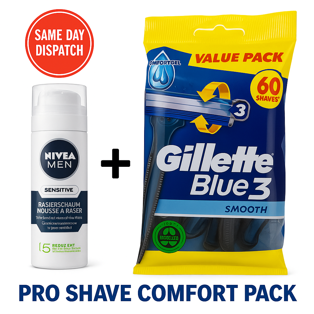 Gillette Blue3 Smooth Razors 6 Pack (60 Shaves) + NIVEA Men Shaving Foam 50ml