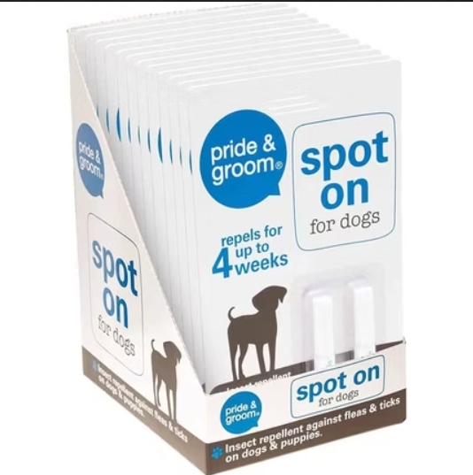 Pride & Groom Spot On Flea & Tick Repellent for Dogs – 2 Vials, 4 Weeks Protect