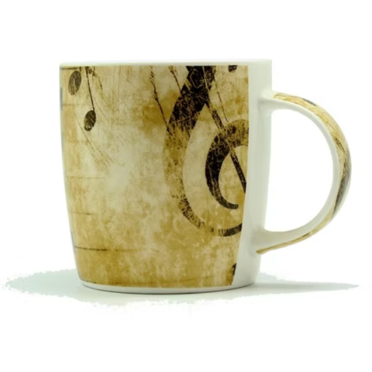 Set of 4 Beige Music Libretto China Mugs – Musical Note Design Gift Mugs – Boxed